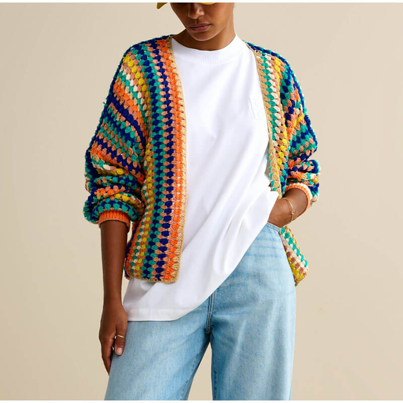 Colorful Striped Knitted Cardigan - Luxandluxy