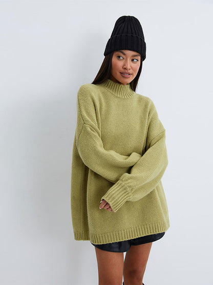 Oversized Solid O-Neck Sweater - Luxandluxy
