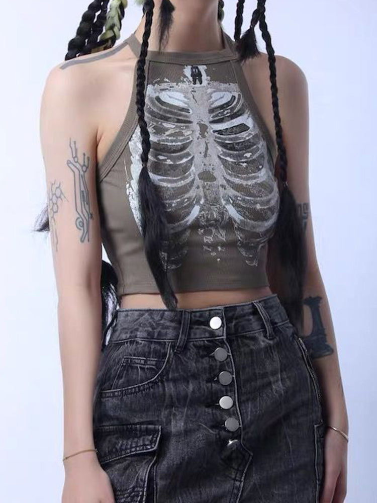 Skeleton Crop Top Y2K Cyberpunk