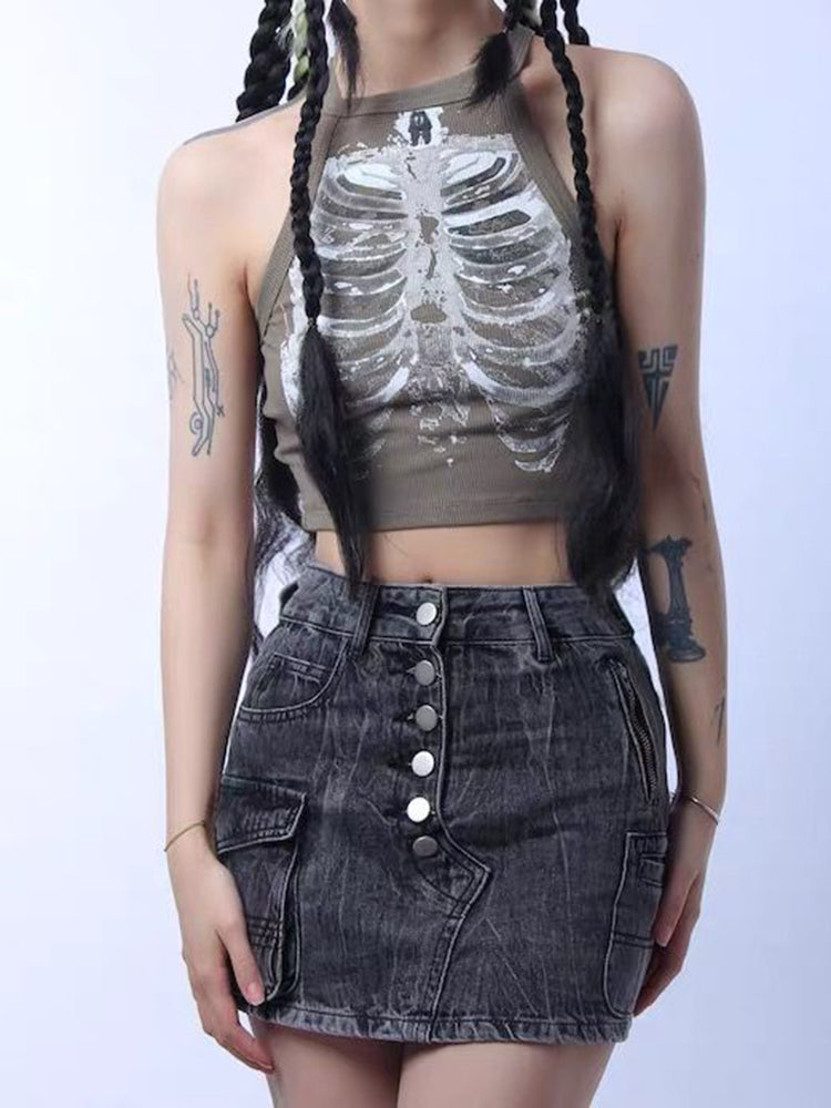 Skeleton Crop Top Y2K Cyberpunk