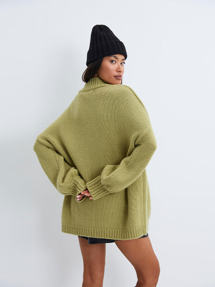 Oversized Solid O-Neck Sweater - Luxandluxy