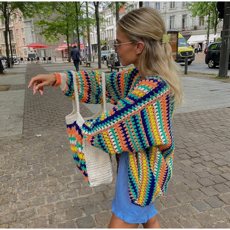 Colorful Striped Knitted Cardigan - Luxandluxy