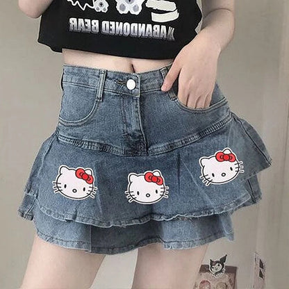 Hello Kitty Denim Tiered Mini Skirt