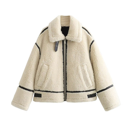 Faux Fur Biker Zipper Jacket