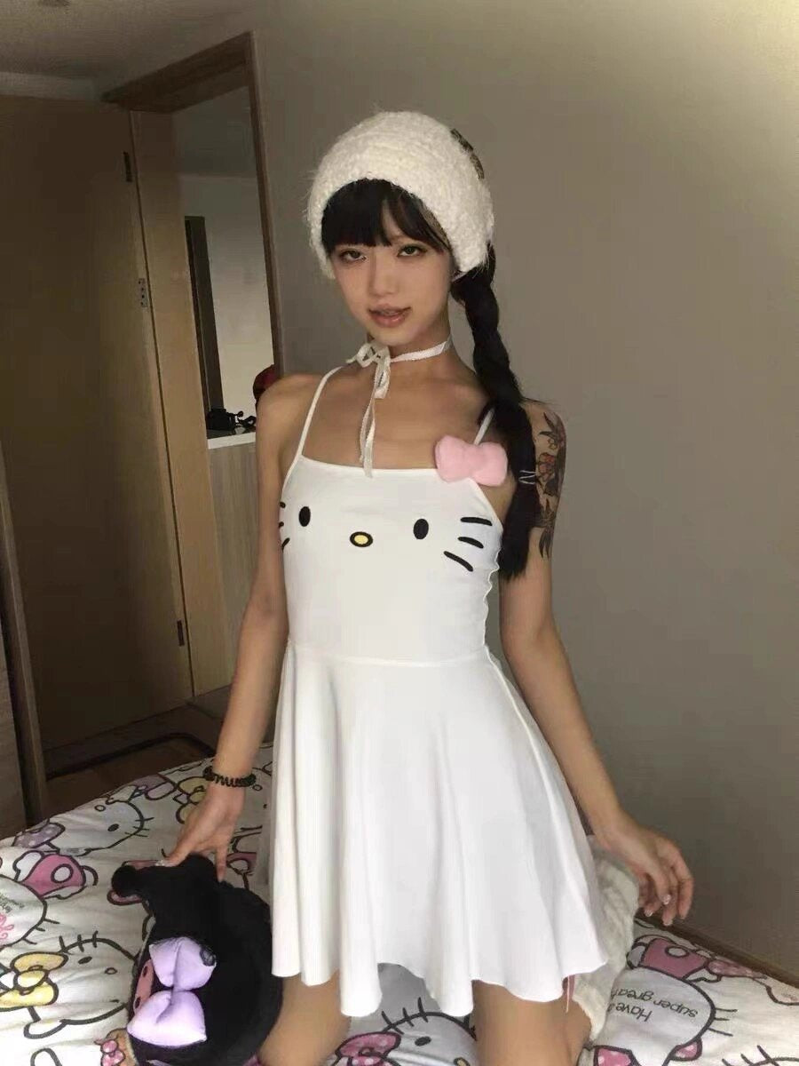 White Hello Kitty Bow Sleeveless Mini Dress