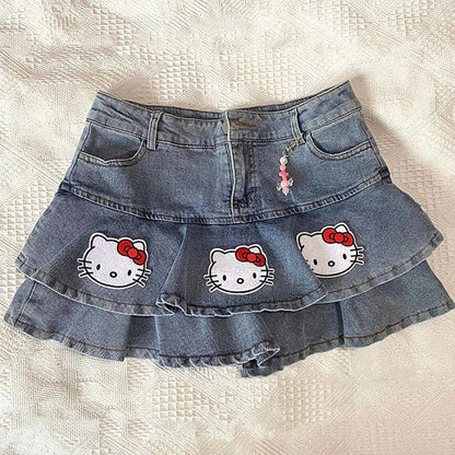 Hello Kitty Denim Tiered Mini Skirt