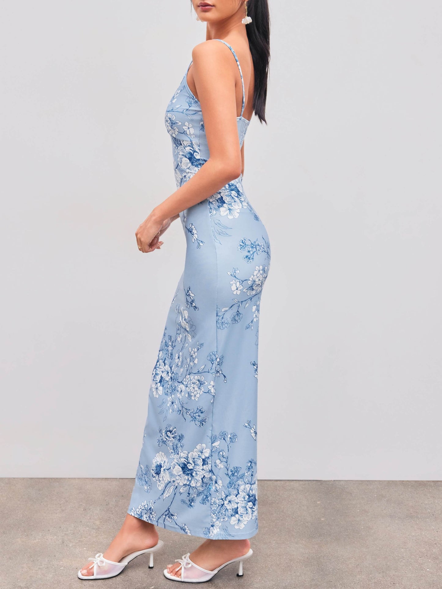 Blue Blossom V-Neck Cami Maxi Dress