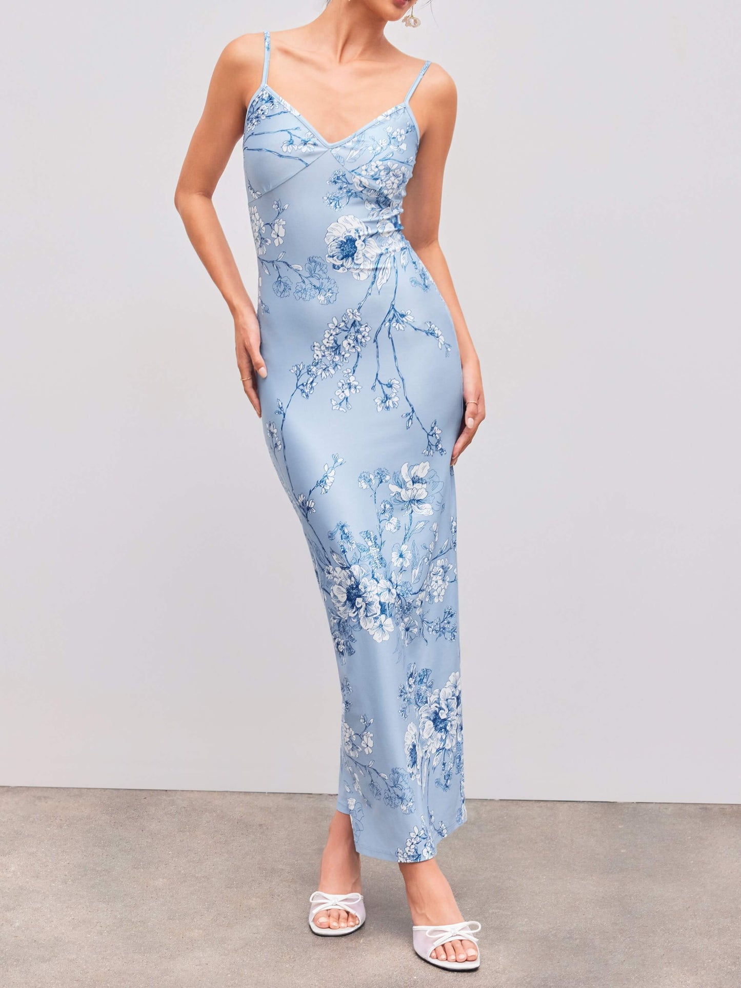 Blue Blossom V-Neck Cami Maxi Dress