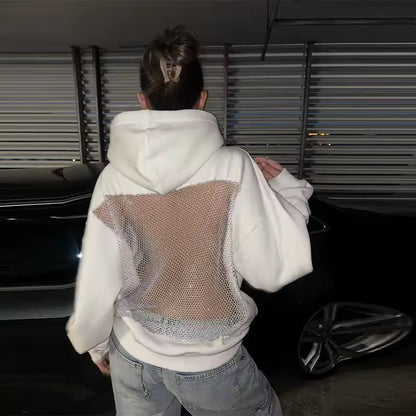 Backless Crystal Mesh Hoodie