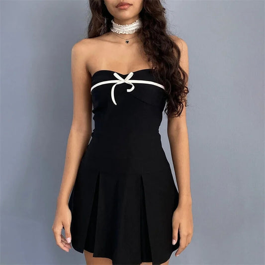Black Bow Front Off Shoulder Mini Dress