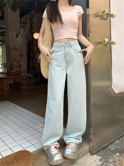 Back Pocket Bow Embroidery Wide Leg Jeans