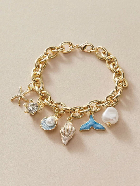 Sea Shell & Faux Pearl Charm Bracelet