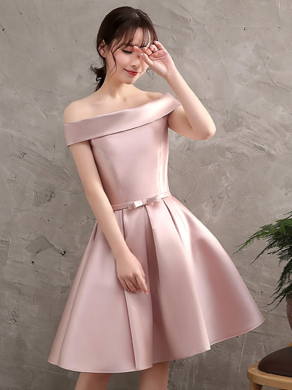 Pink Satin Mini Cocktail Dress