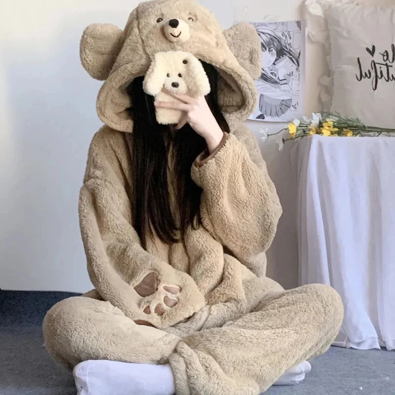 Bear Fleece Hooded Pajama Set