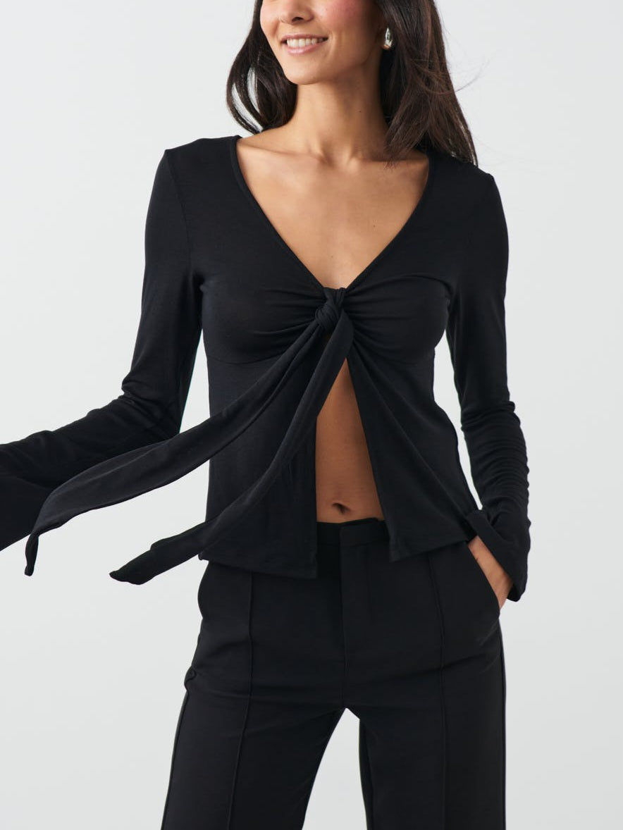 Tie Front Long Sleeve Top