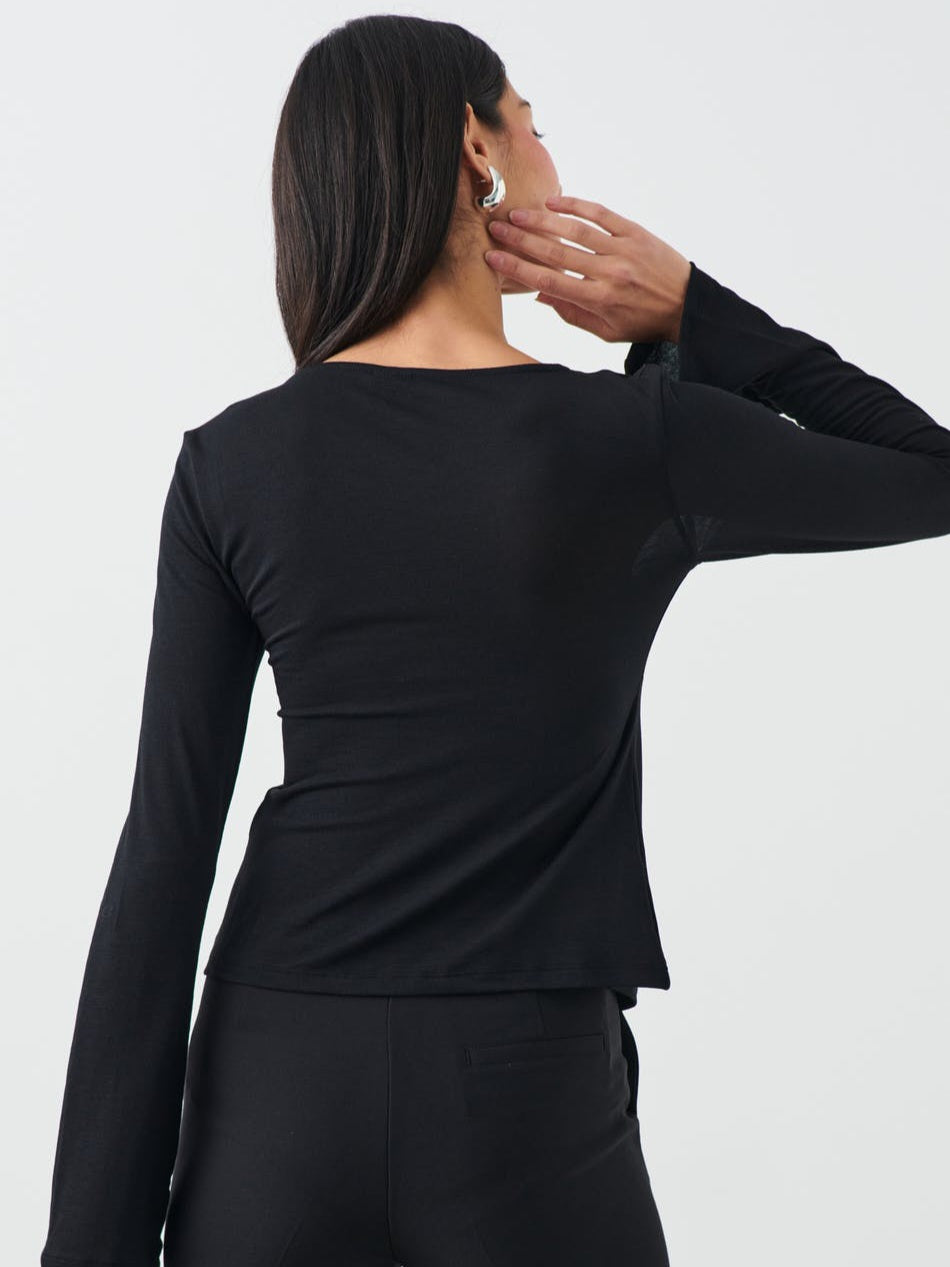 Tie Front Long Sleeve Top