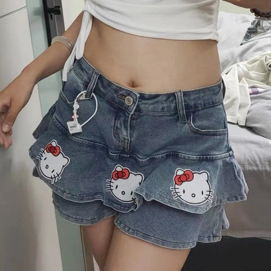 Hello Kitty Denim Tiered Mini Skirt