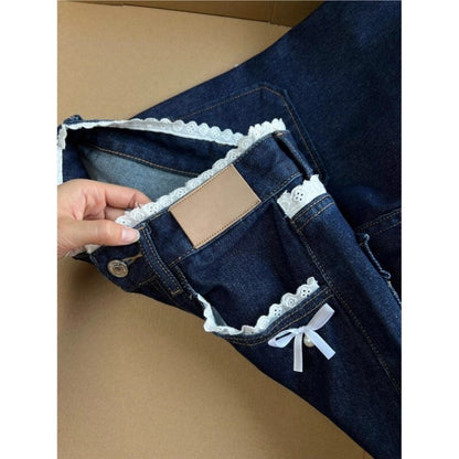 Pearl Ribbon Lace Trim Denim