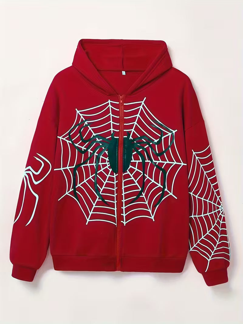 Spiderweb Graphic Zip-Up Hoodie