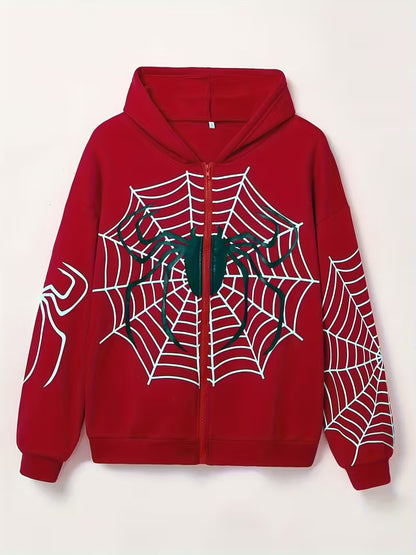 Spiderweb Graphic Zip-Up Hoodie