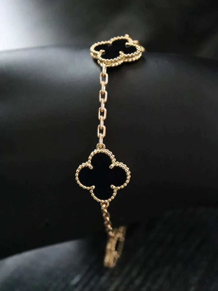 Gold Black 5 Motif Clover Bracelet