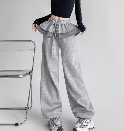 Gingham Peplum Layered Ruffle Waist Pants