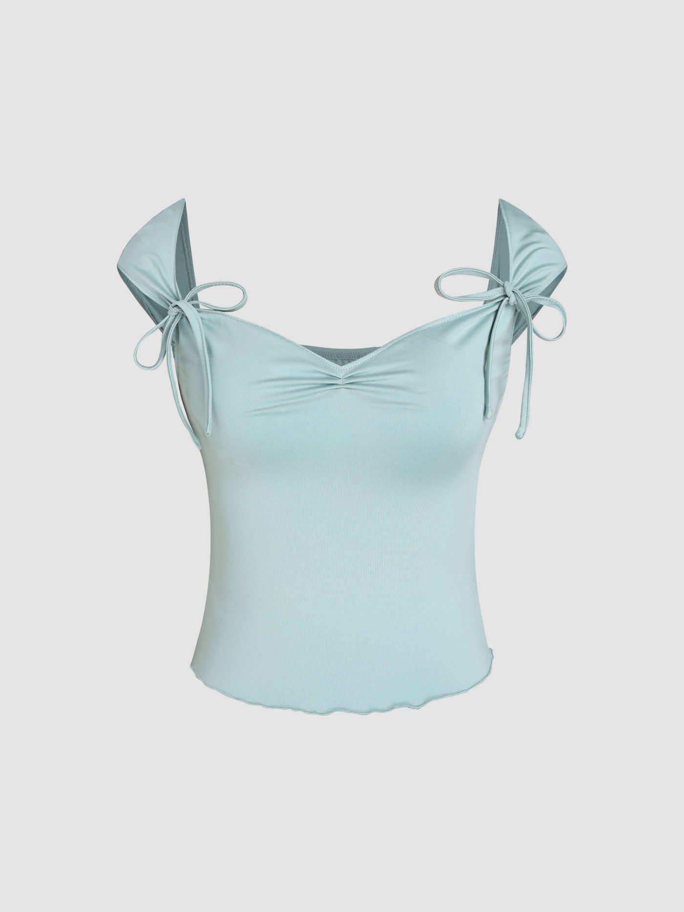 Ethereal Ruched Lettuce Trim Bowknot Top