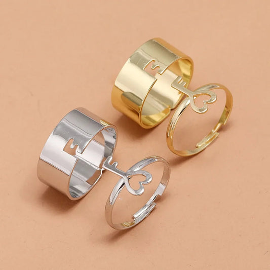 Heart Key Lock Couple Ring Set