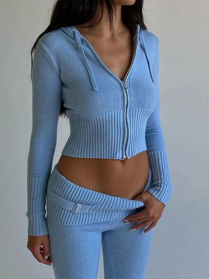 Waist Split Knitted Hoodie & Pant Outfit - Luxandluxy
