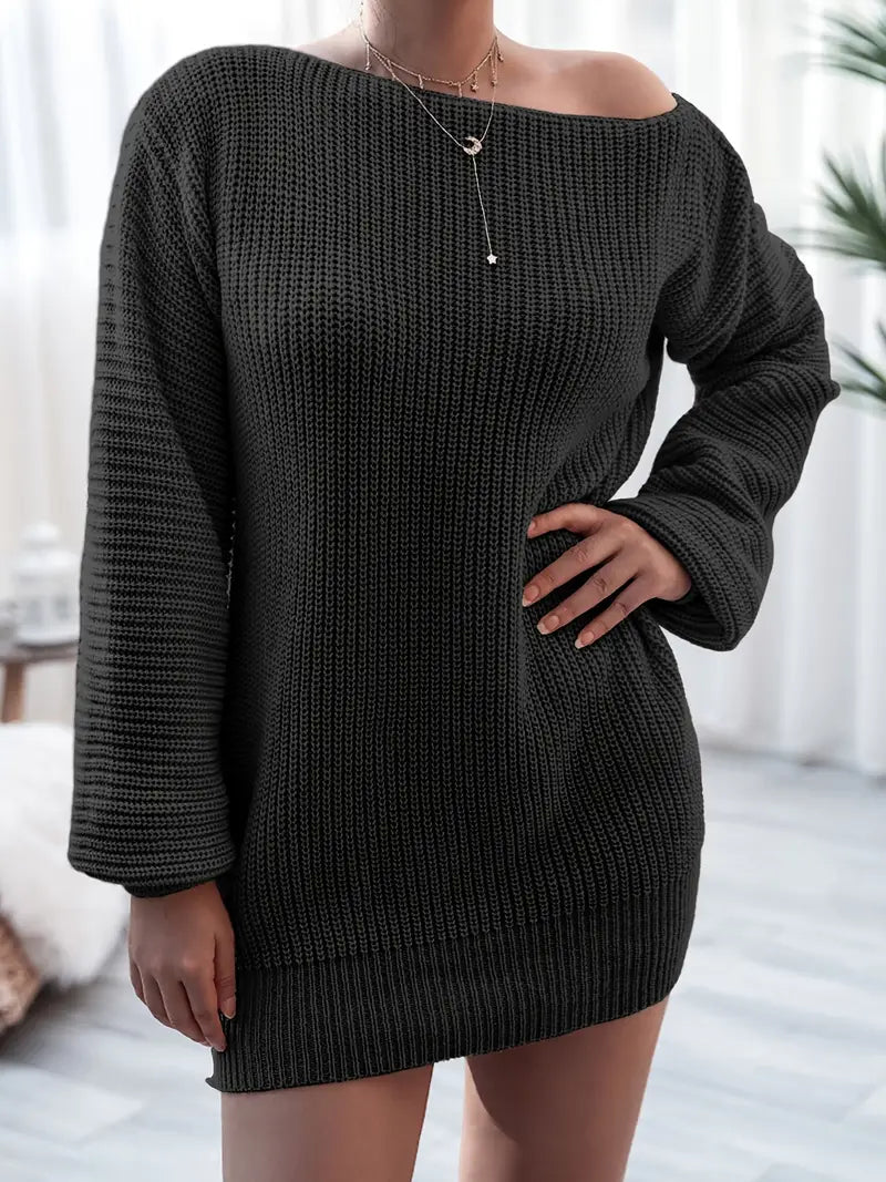 Loose Round Neck Solid Sweater Dress
