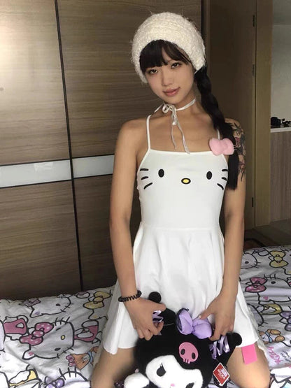 White Hello Kitty Bow Sleeveless Mini Dress