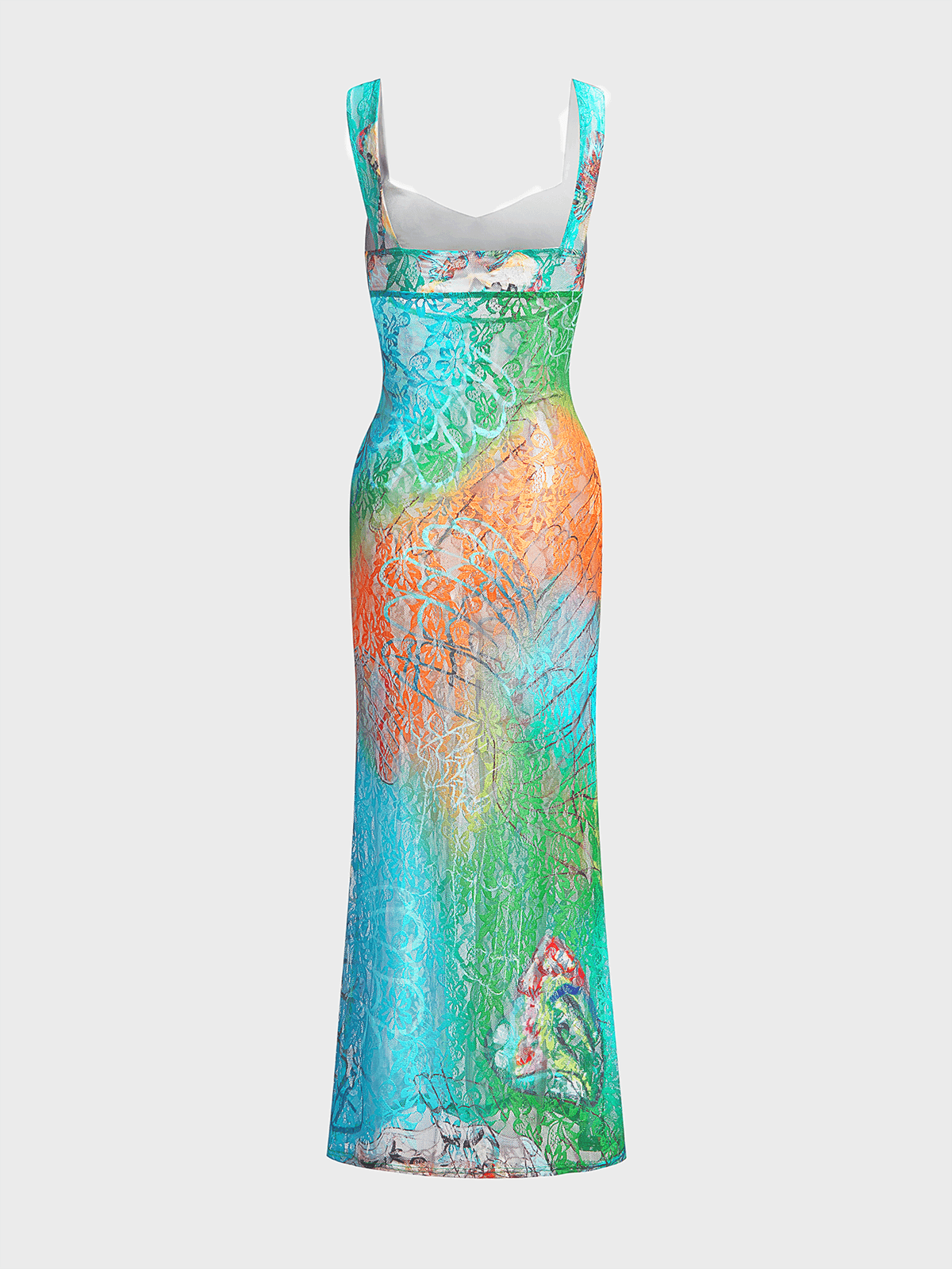 Cut-Out Lace Spaghetti Ombre Maxi Dress