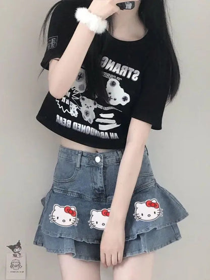 Hello Kitty Denim Tiered Mini Skirt