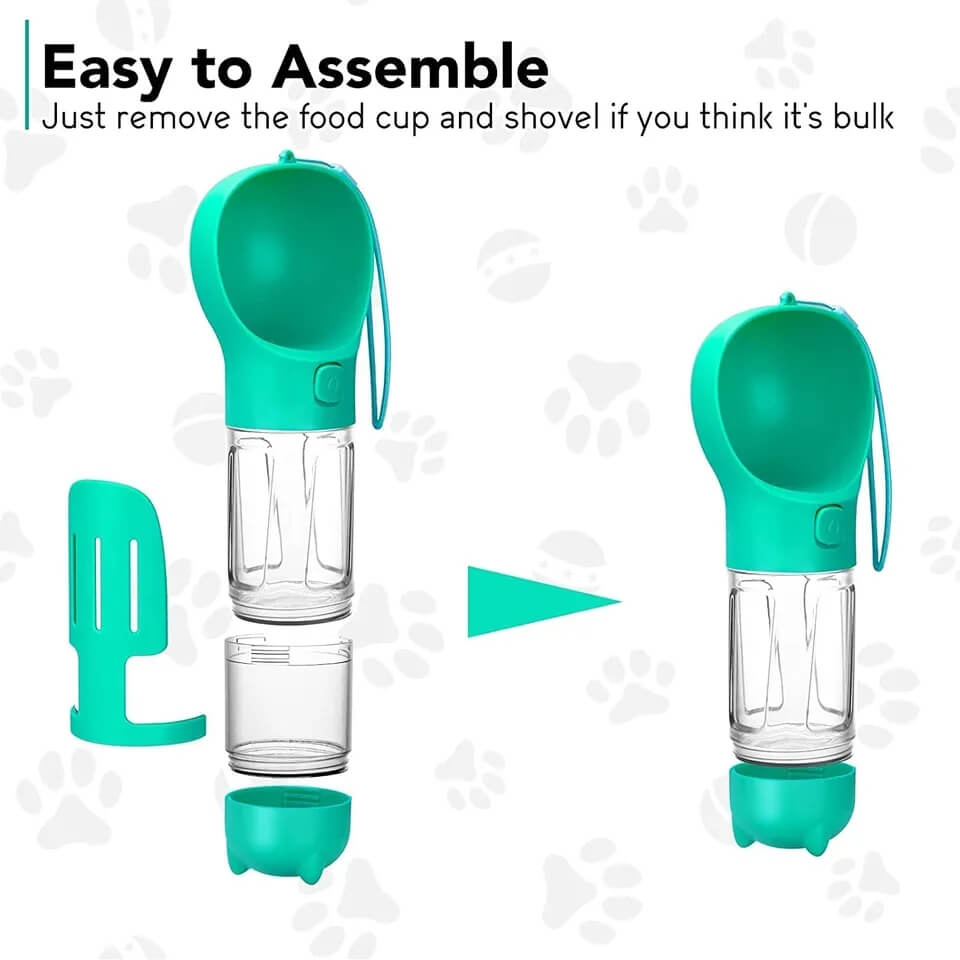Dog Water Bottle, Food Bowl, Poop Dispenser Kit (4 Pack) - Luxandluxy