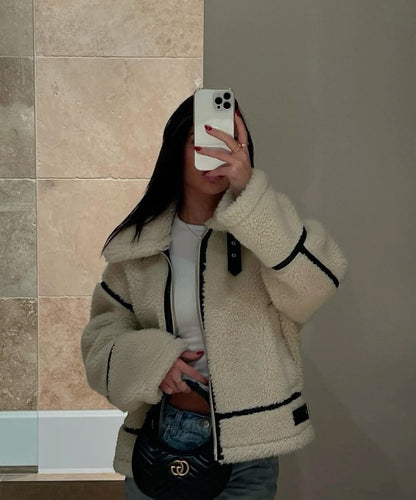 Faux Fur Biker Zipper Jacket
