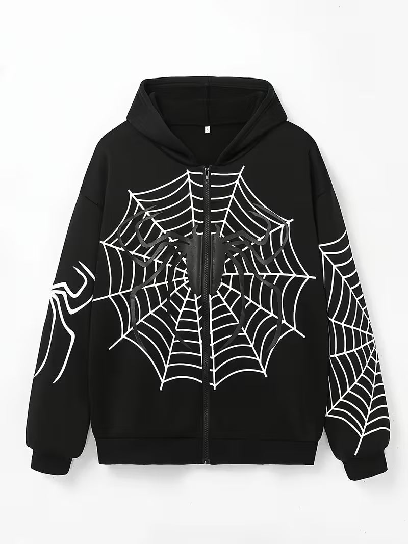 Spiderweb Graphic Zip-Up Hoodie