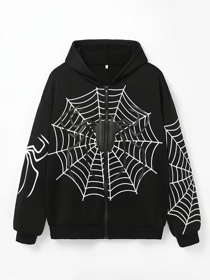 Spiderweb Graphic Zip-Up Hoodie