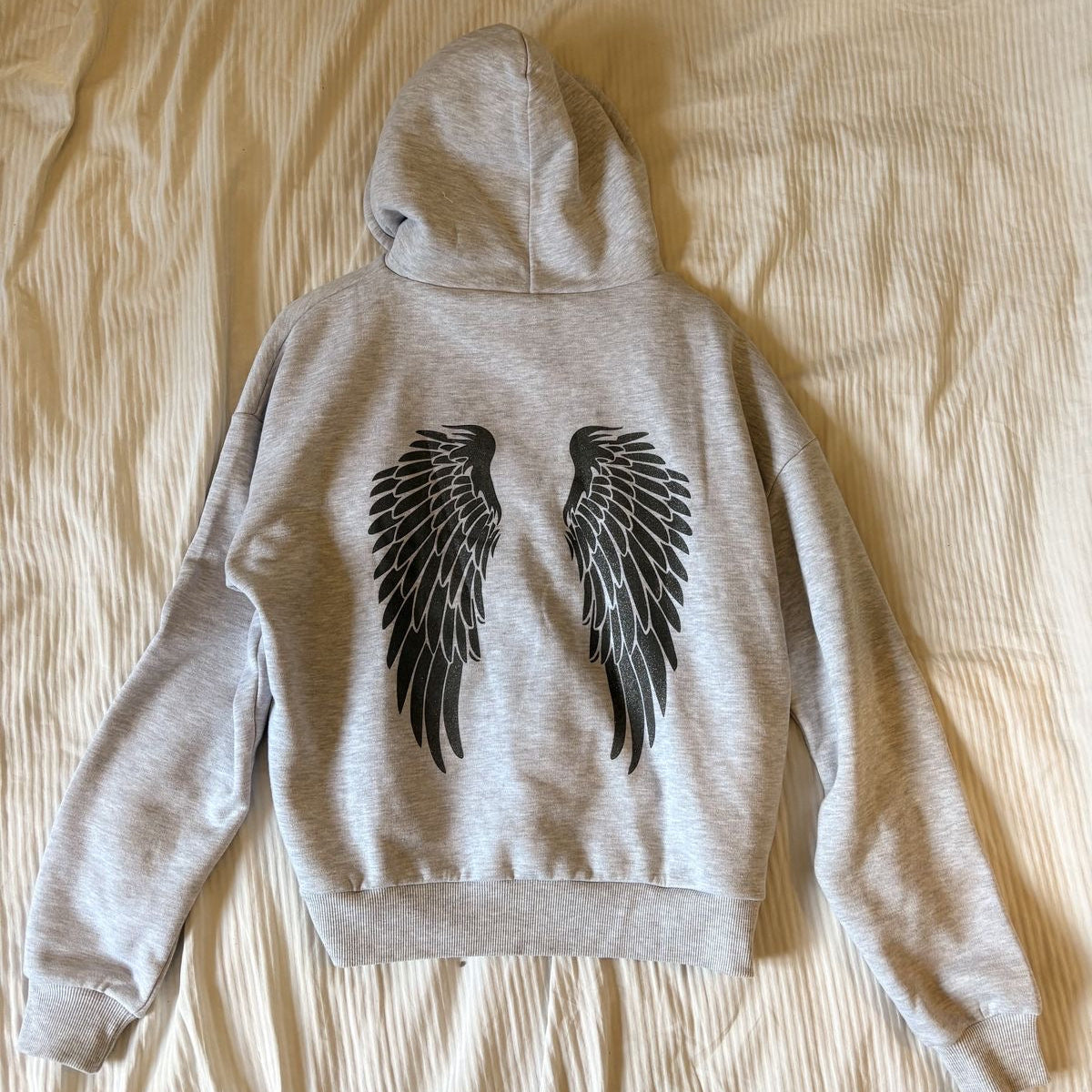 Grey Angel Wings Graphic Hoodie