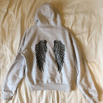 Grey Angel Wings Graphic Hoodie
