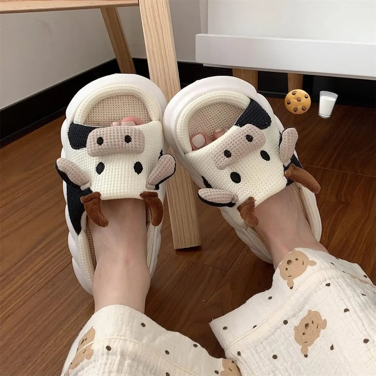 Linen cow slippers