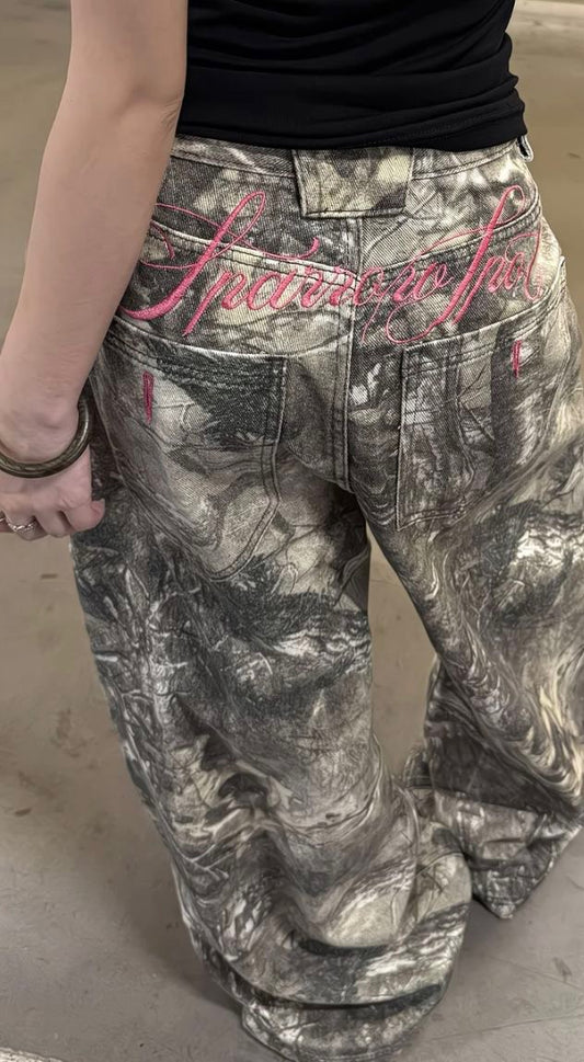 “Sparrow Spot” Camo Wide Leg Jeans
