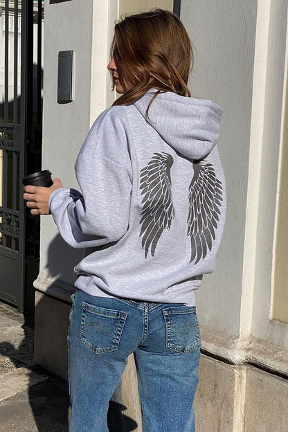 Grey Angel Wings Graphic Hoodie