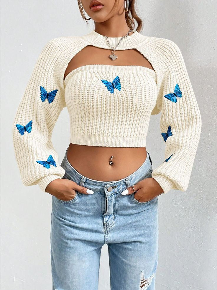 Butterfly Knit Tube Top & Bolero Shrug Set