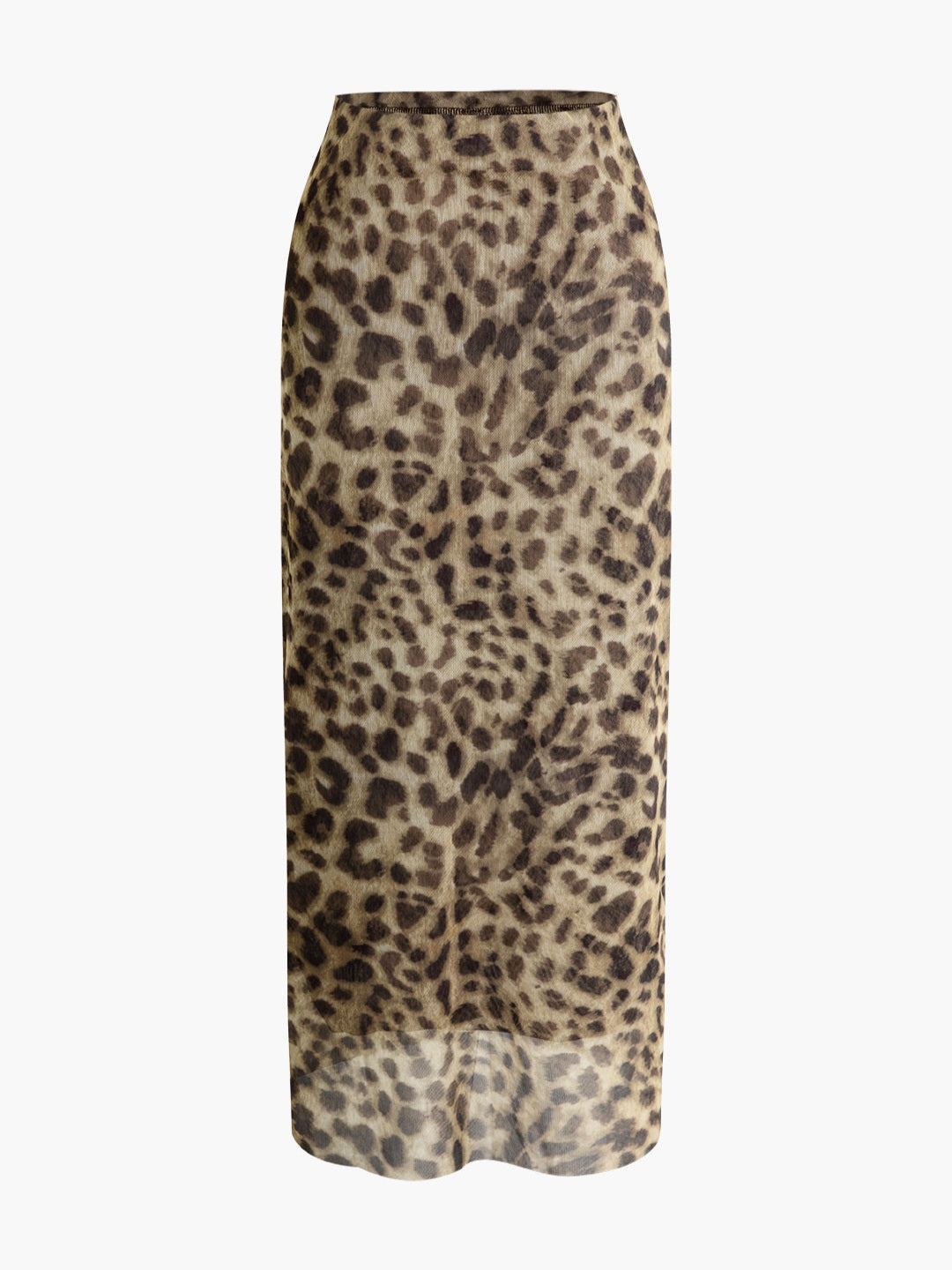 Leopard Print Mesh Midi Skirt