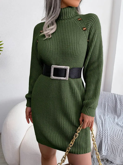 Turtleneck Bodycon Button Slim Sweater Dress