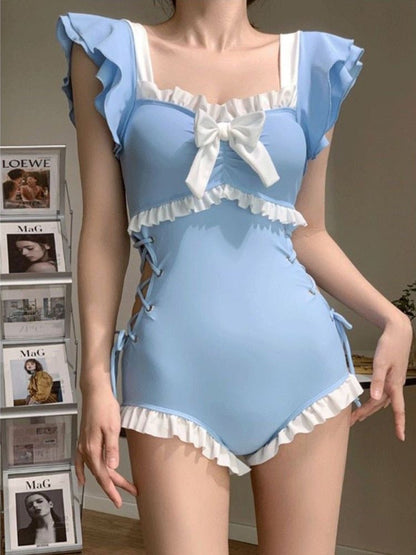 Bow Ruffles Side Ties Swimsuit