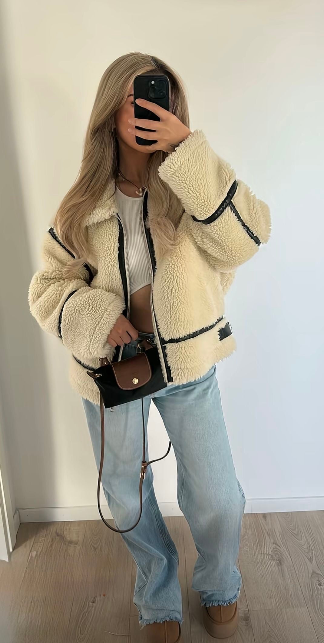 Faux Fur Biker Zipper Jacket
