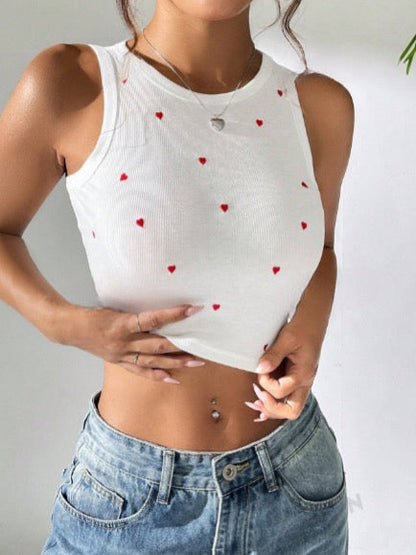 Heart Print Crop Tank Top