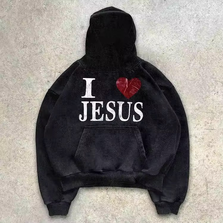 "I Love Jesus" Heart Oversized Hoodie