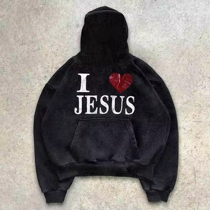 "I Love Jesus" Heart Oversized Hoodie